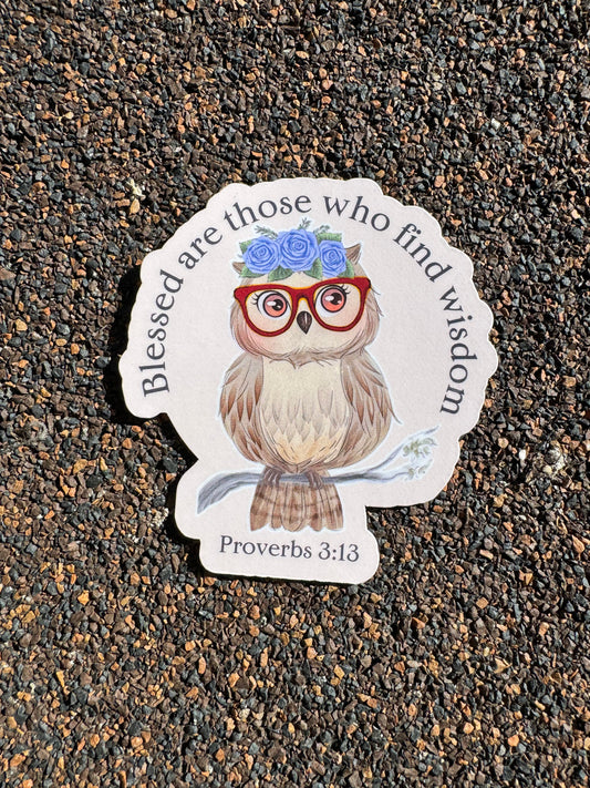 Proverbs 3:13 Owl Sticker