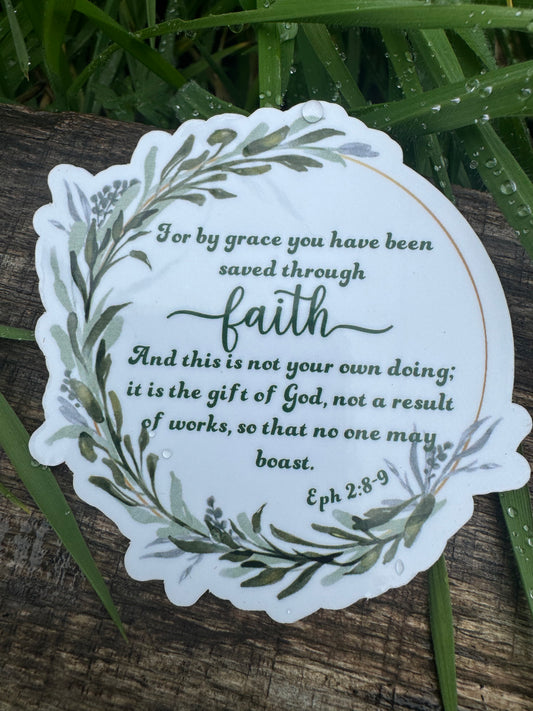 Ephesians 2:8-9 Lavender Wreath Sticker