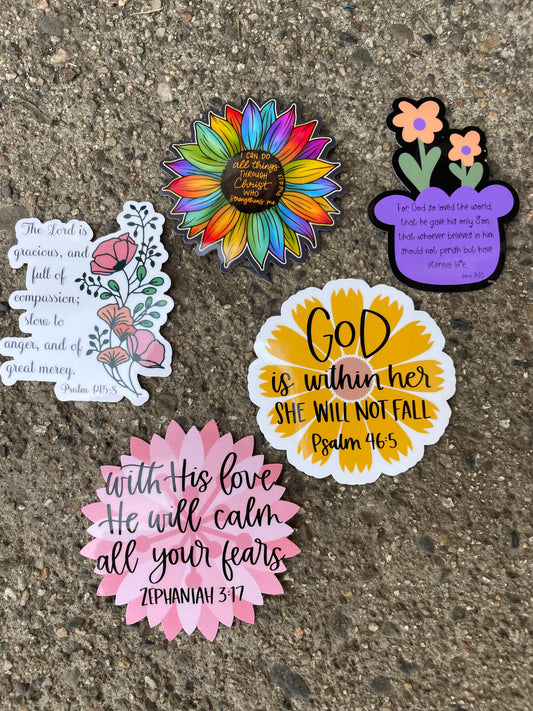 Flower Bible Verse Sticker Pack-5 Sticker+Bonus Mystery Sticker